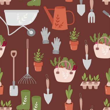 Bahçe dikişsiz desen. Bahçe vektör illüstrasyon