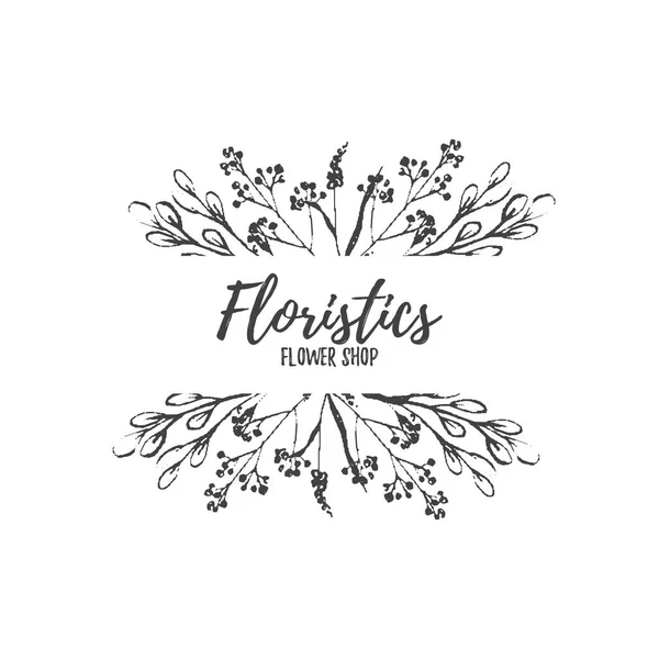 Diseño minimalista del logotipo redondo. Hojas florales dibujadas a mano — Vector de stock