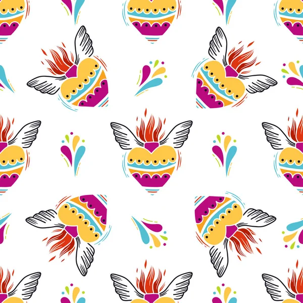 Motif sans couture avec des éléments mexicains gribouillis dessinés à la main — Image vectorielle