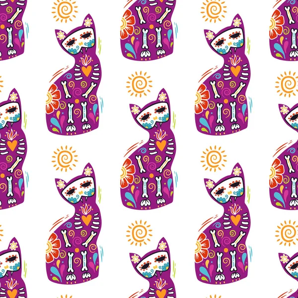 Motif sans couture avec des éléments mexicains gribouillis dessinés à la main — Image vectorielle