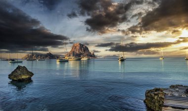 San Jose, İbiza 'daki Cala d' hort plajı - Balear Adaları, İspanya
