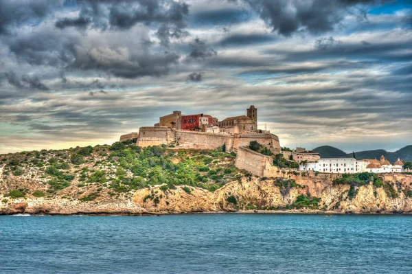 Cidade Murada Com Castelo Ibiza Espanha — Fotografia de Stock