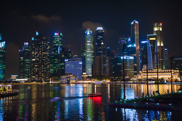 Panoramic night in the bay of Singapore