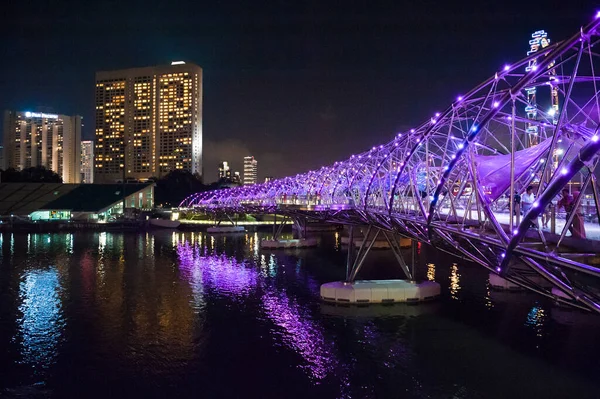 Noite Panorâmica Baía Singapura — Fotografia de Stock