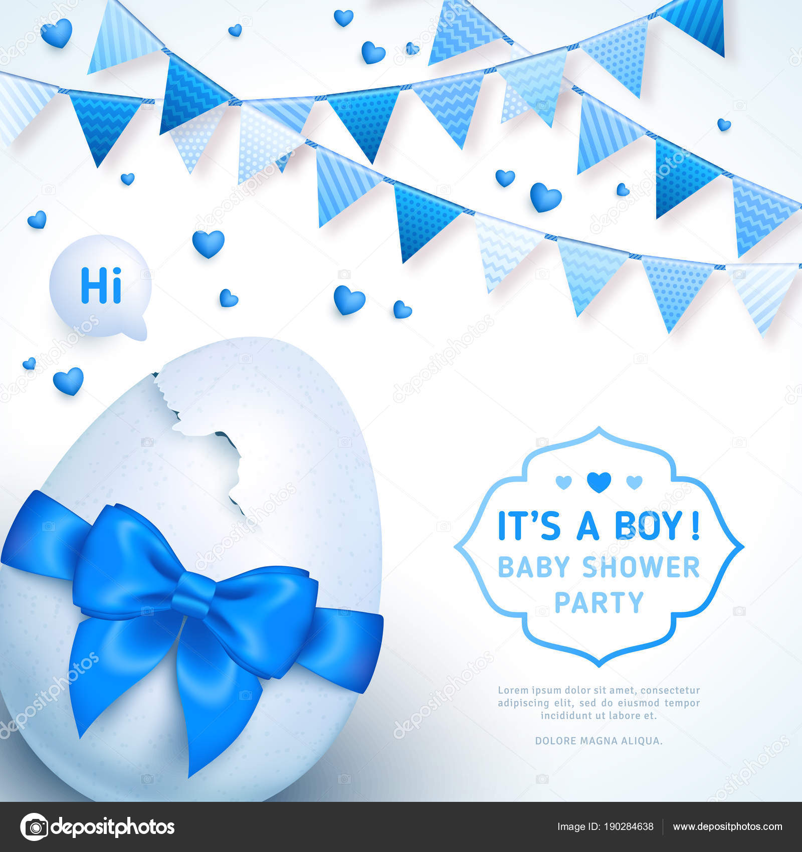 Boy Baby Shower With Blue Ribbon And Cracked Egg Stock Vector