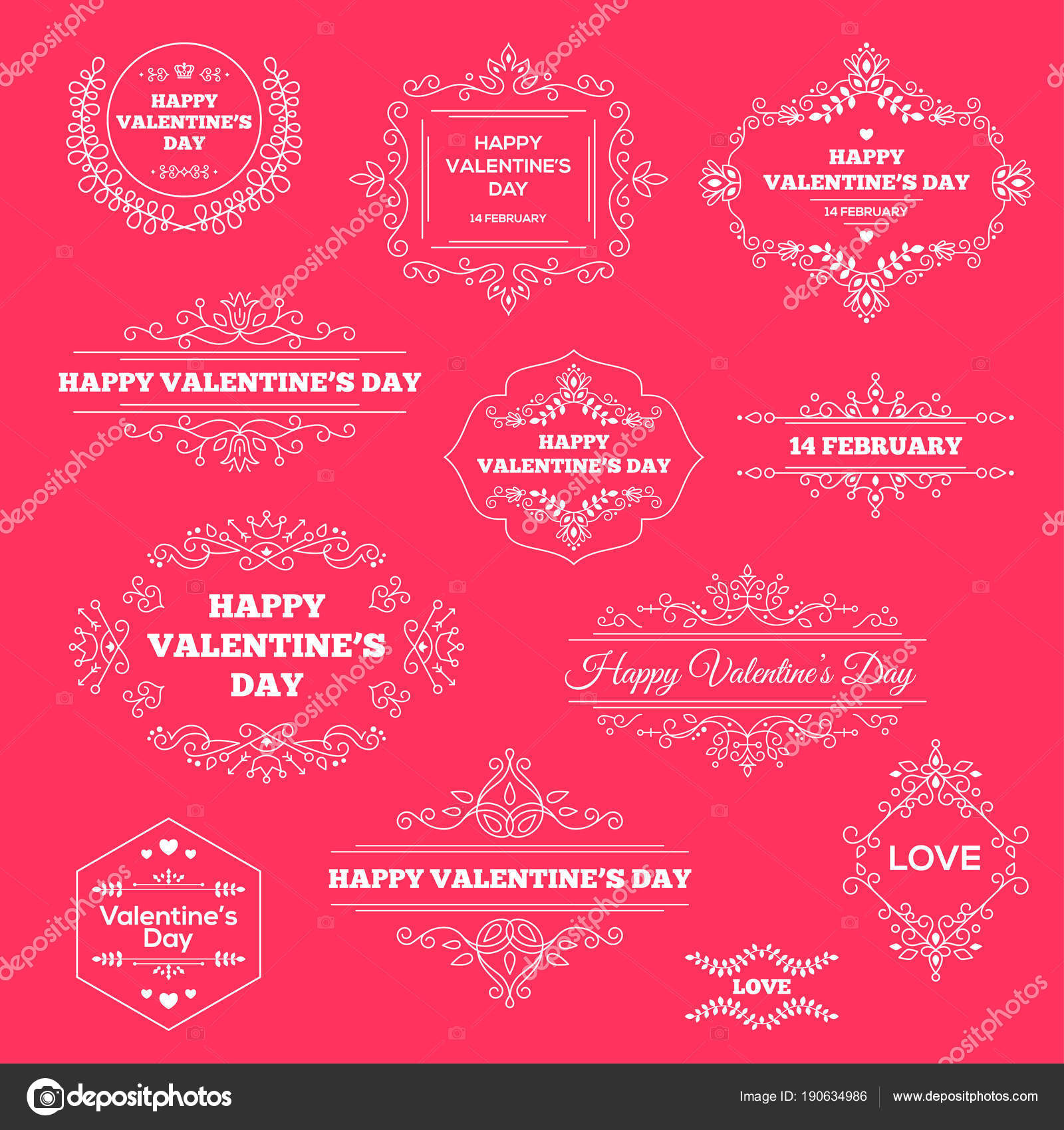 Happy valentines day vintage ornament beschriftungen festlegen vektor illustration retro luxus einladungen grüße mit schnörkel rahmen