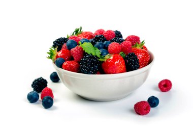 Bowl of berries on a white background.