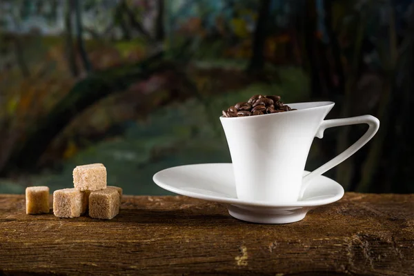 Taza de café y azúcar de caña — Foto de Stock