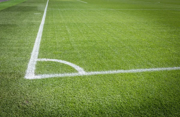 Naturalne zielone boisko piłkarskie z białymi liniami — Zdjęcie stockowe