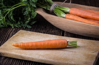 Taze taze havuç ve yapraklar.