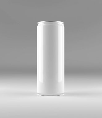 Boş alüminyum olabilir, mockup tasarım için yer ile gri arka plan üzerinde ve marka. 