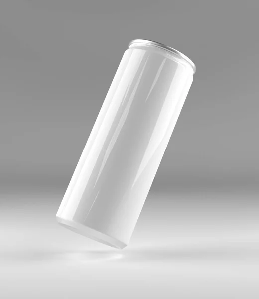Latas de aluminio en blanco, maqueta sobre fondo gris con lugar para su diseño y branding . — Foto de Stock