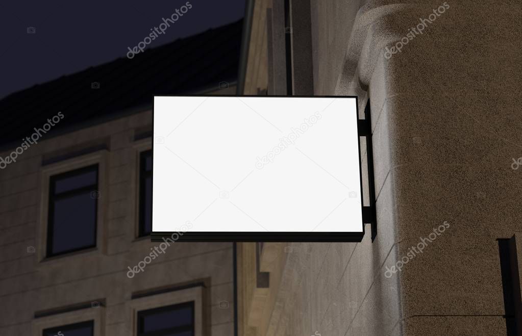 Blank, outdoor signage, signboard mockup, sign mounted on the building for logo presentation. 3d rendering