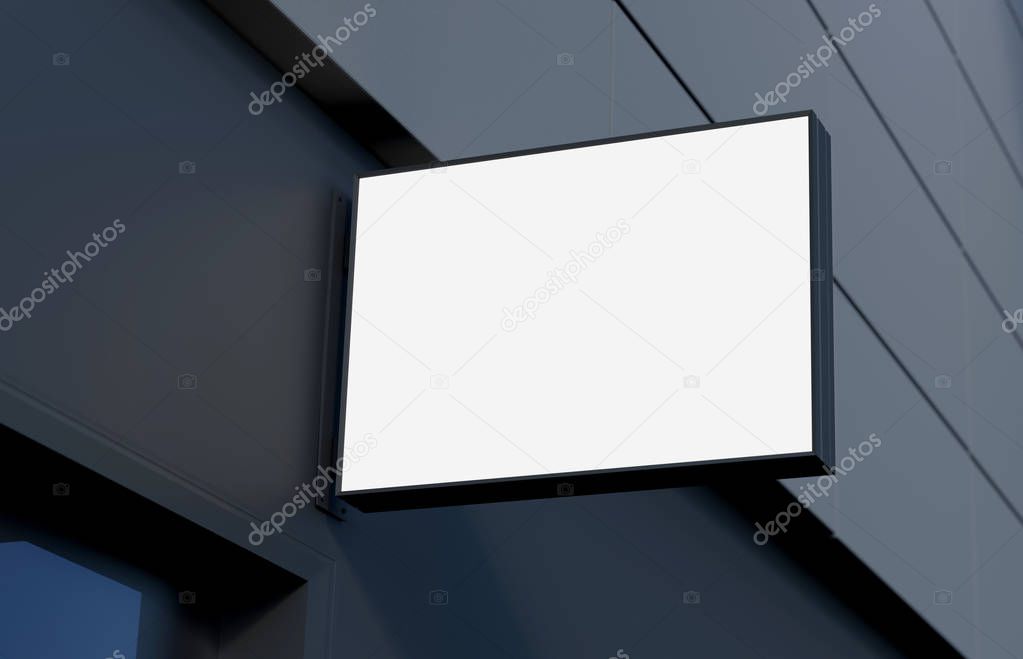 Blank, outdoor signage, signboard mockup, sign mounted on the building for logo presentation. 3d rendering