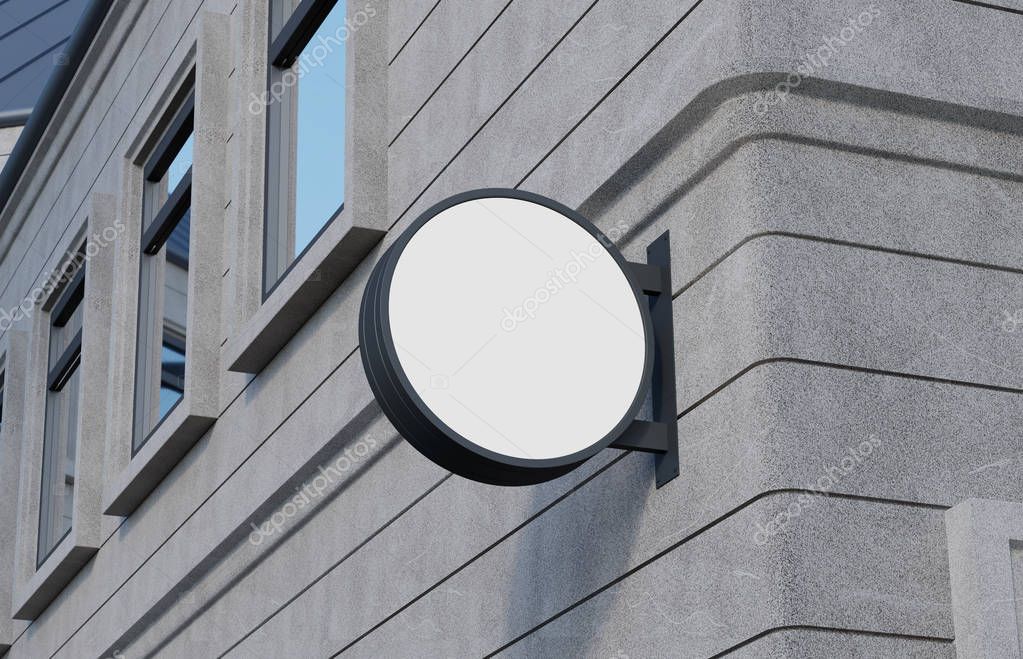 Blank, outdoor signage, signboard mockup, sign mounted on the building for logo presentation. 3d rendering