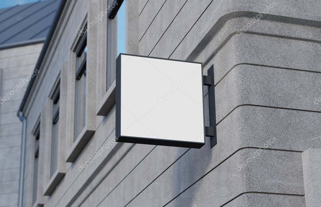 Blank, outdoor signage, signboard mockup, sign mounted on the building for logo presentation. 3d rendering