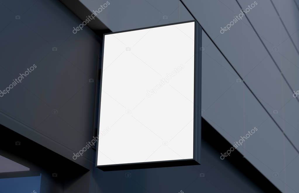 Blank, outdoor signage, signboard mockup, sign mounted on the building for logo presentation. 3d rendering