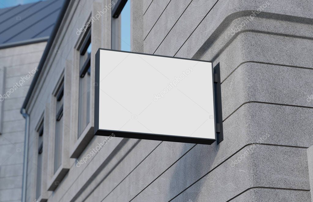 Blank, outdoor signage, signboard mockup, sign mounted on the building for logo presentation. 3d rendering