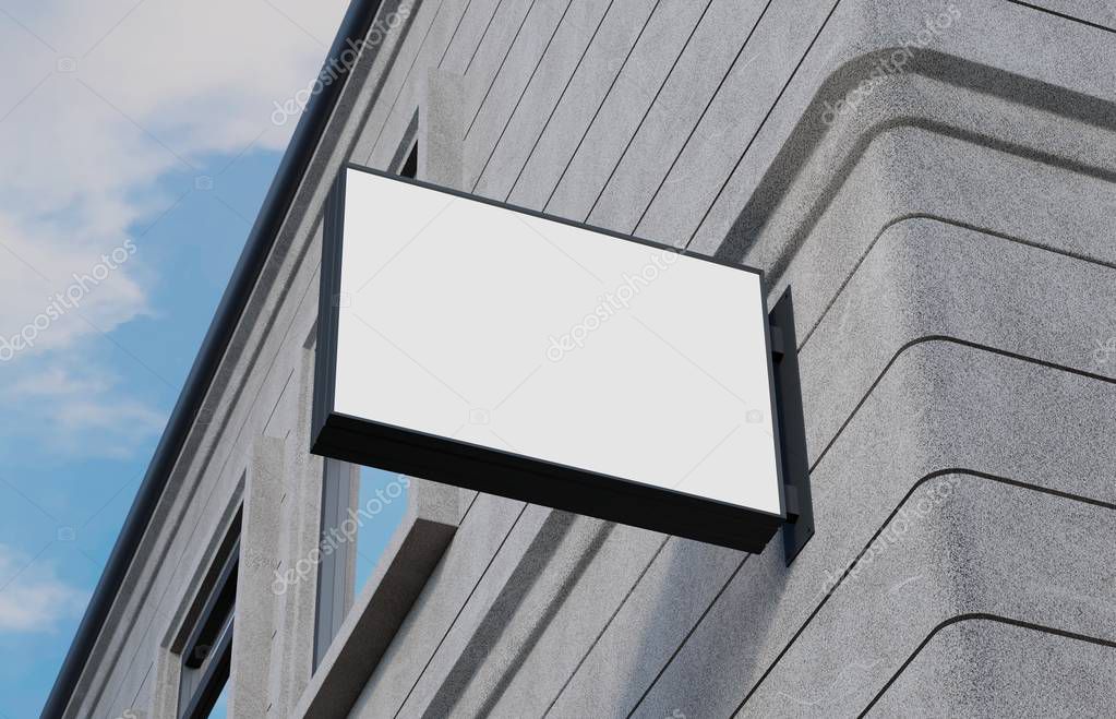 Blank, outdoor signage, signboard mockup, sign mounted on the building for logo presentation. 3d rendering