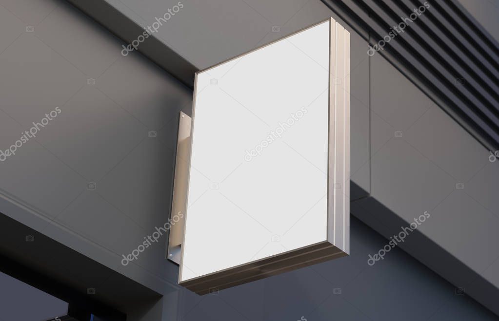 Blank, outdoor signage, signboard mockup, sign mounted on the building for logo presentation. 3d rendering