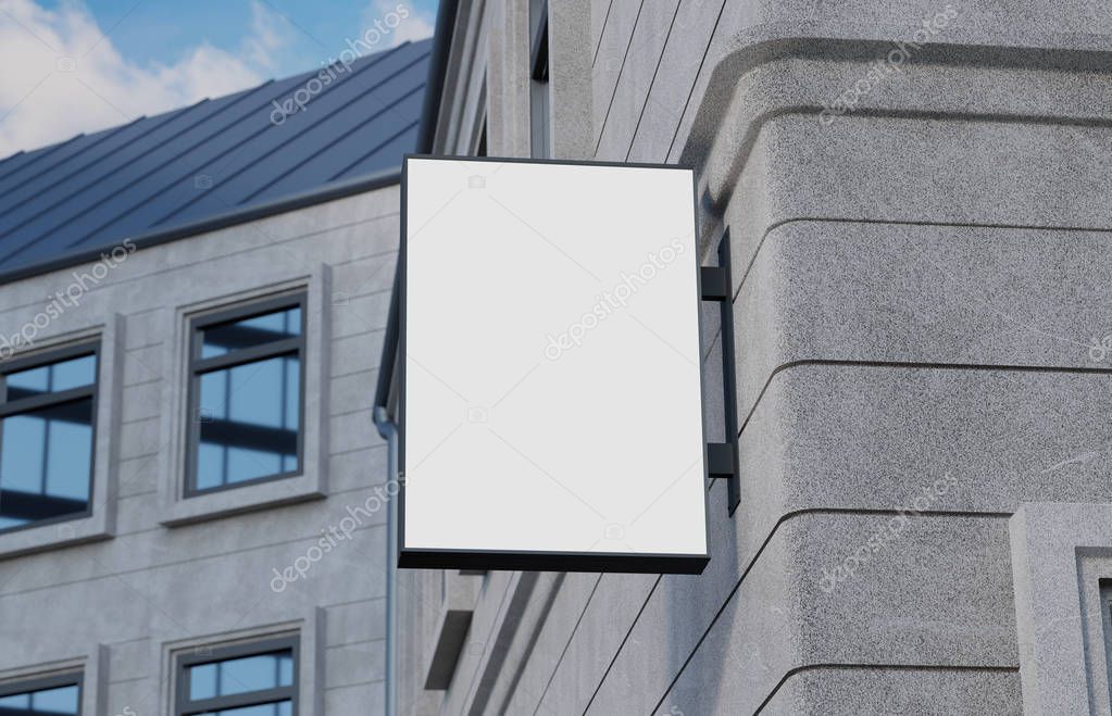 Blank, outdoor signage, signboard mockup, sign mounted on the building for logo presentation. 3d rendering