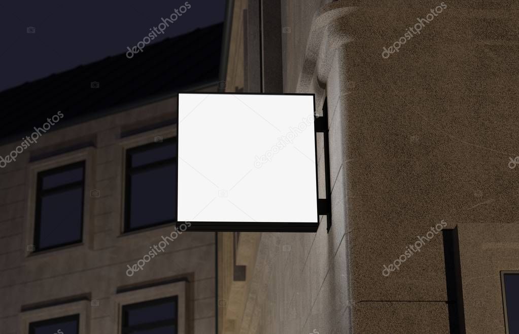 Blank, outdoor signage, signboard mockup, sign mounted on the building for logo presentation. 3d rendering