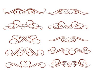 Dekoratif elemanlar. Dividers.Vector resimde. Hat grafik tasarım, kartpostal, menü, düğün davetiyesi, romantik tarzı. Kahverengi beyaz.