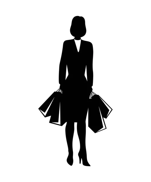 Donna in piedi con shopping bags.Contour . — Vettoriale Stock