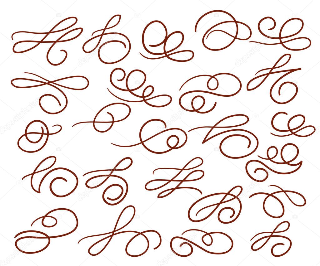 Set of hand drawn swirls. Romantic design element for wedding cards, in invitations and save the date cards.