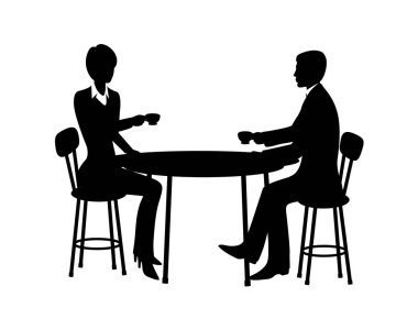 Genç çift izole Cafe siyah beyaz.