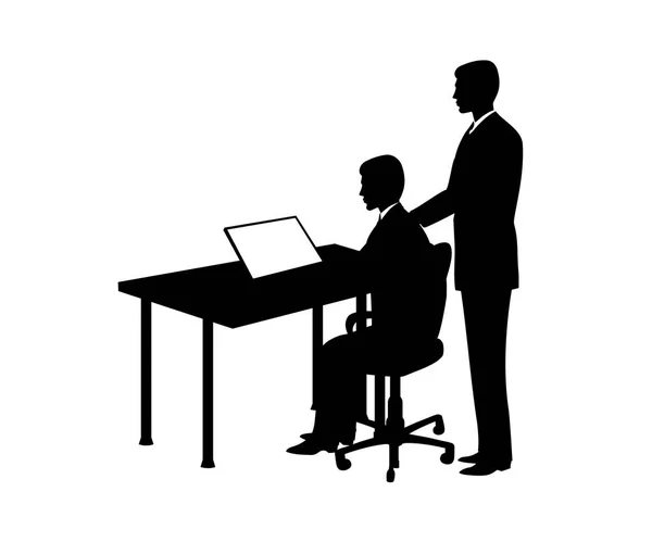 Бізнесмен дивиться на комп'ютер. Векторні ілюстрації . — стоковий вектор