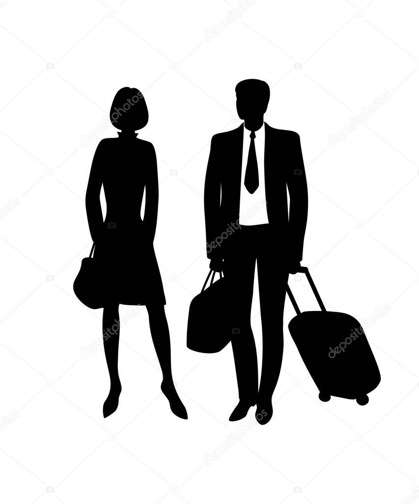 Man and woman with suitcase and bags .Vector illustration.