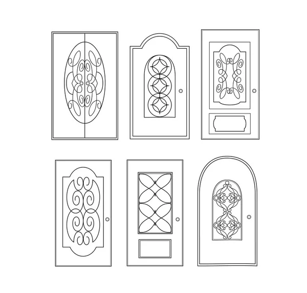 Classic interior and front wooden doors - simple vector for your design. Icon set isolated on white . — Stock Vector