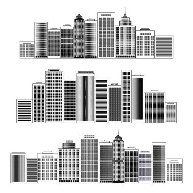 siyah şehirler siluet simge seti.