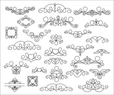 Dekoratif öğeler kümesi. Dividers.Vector resimde. Kolay düzenleme için inşa. Hat grafik tasarım, kartpostal, menü, düğün davetiyesi, romantik tarzı için.