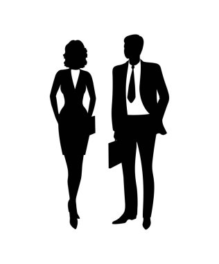 Bir klasör ile bir çanta kadınla genç iş ortakları adamı. Vektör çizim.