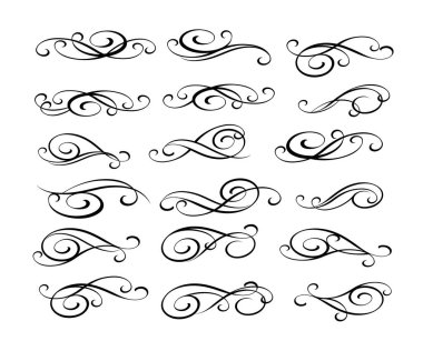 Tasarım öğeleri kümesi. Vektör çizim. Beyaz üzerine siyah.