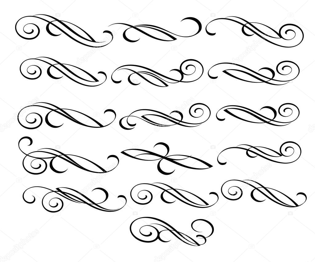 Set of decorative elements. Dividers.Vector illustration.Well built for easy editing.For calligraphy graphic design, postcard, menu, wedding invitation, romantic style.