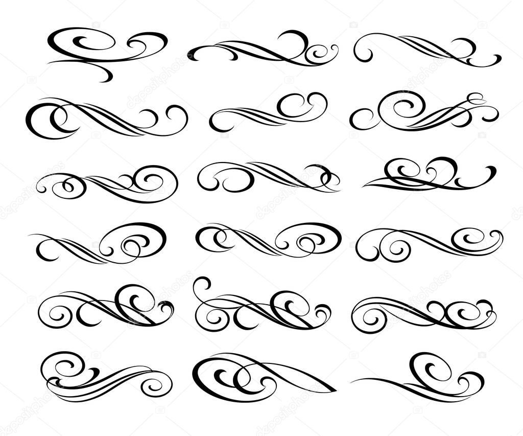 Set of decorative elements. Dividers.Vector illustration.Well built for easy editing.For calligraphy graphic design, postcard, menu, wedding invitation, romantic style.