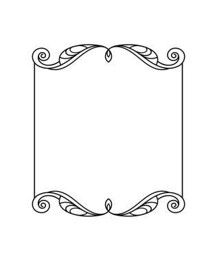 Zarif çerçeve. Vektör çizim. Beyaz üzerine siyah.