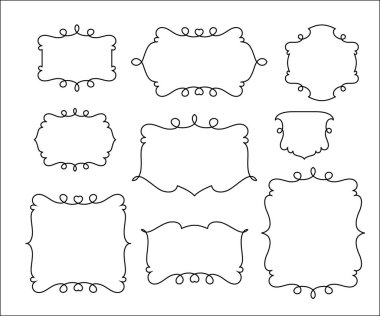 Vektör retro çerçeveleri ayarlayın. Vektör çizim. Beyaz üzerine siyah.