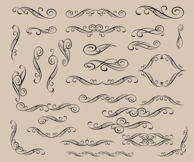 Dekoratif öğeler kümesi. Dividers.Vector resimde. Kolay düzenleme için inşa. Hat grafik tasarım, kartpostal, menü, düğün davetiyesi, romantik tarzı için.