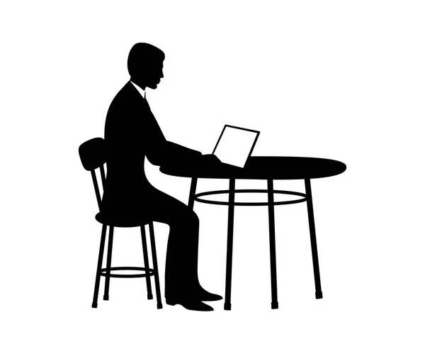 Podnikatel Sedí Stolu Počítačem Vektorové Ilustrace — Stockový vektor