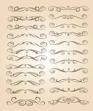 Dekoratif öğeler kümesi. Dividers.Vector resimde. Kolay düzenleme için inşa. Hat grafik tasarım, kartpostal, menü, düğün davetiyesi, romantik tarzı için.