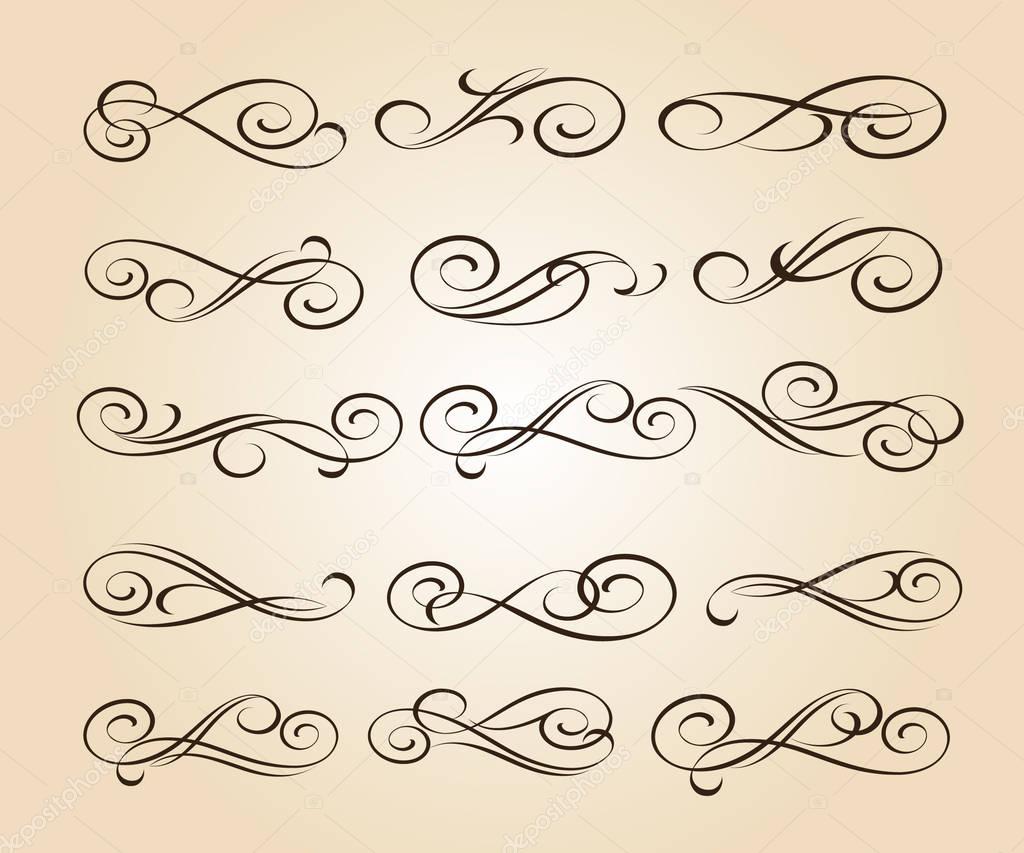 Set of decorative elements. Dividers.Vector illustration.Well built for easy editing.For calligraphy graphic design, postcard, menu, wedding invitation, romantic style.