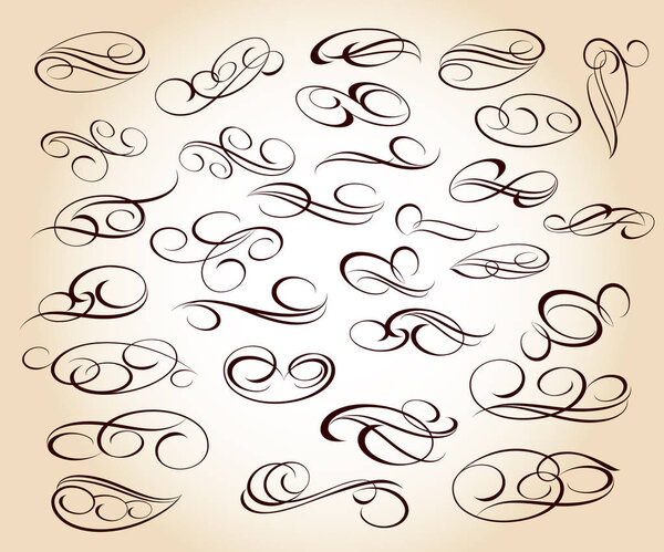 Набор декоративных элементов. Векторная иллюстрация.Хорошо построена для простого монтажа .Для каллиграфии графический дизайн, открытка, меню, приглашение на свадьбу, романтический стиль
.