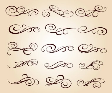 Kaligrafi zarif tasarım unsurları. Vektör çizim. Kahverengi bej üzerine.
