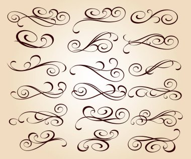 Kaligrafi zarif tasarım unsurları. Vektör çizim. Kahverengi bej üzerine.