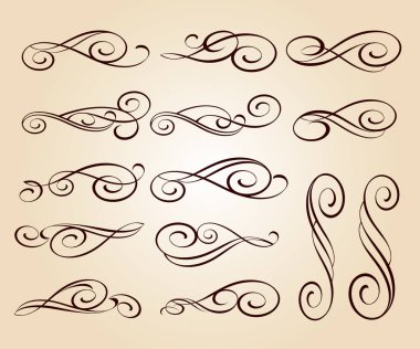 Kaligrafi zarif tasarım unsurları. Vektör çizim. Kahverengi bej üzerine.