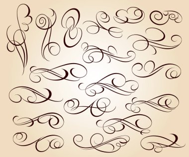 Kaligrafi zarif tasarım unsurları. Vektör çizim. Kahverengi bej üzerine.